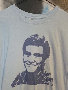 Gildan Light Blue T-Shirt with Navy Jim Carrey Portrait Print